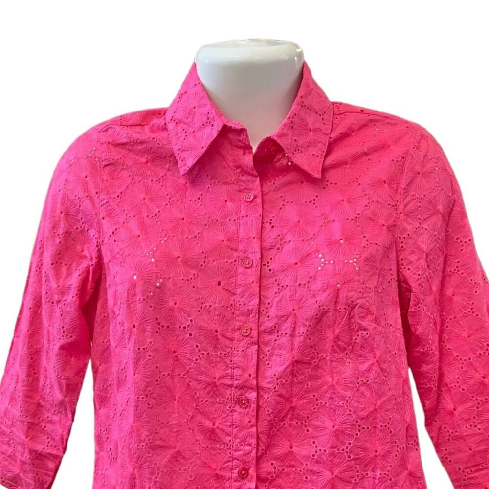 Coldwater Creek Women's Pink Floral Cotton Eyelet Pattern Button-Up Blouse SZ XS - Picture 3 of 9
